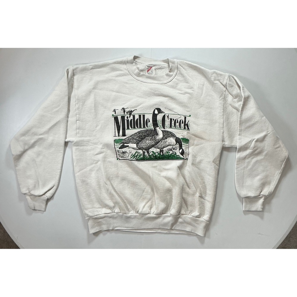 VTG 90s USA Made Canadian Goose Nature Birds White Wildlife Sweatshirt L